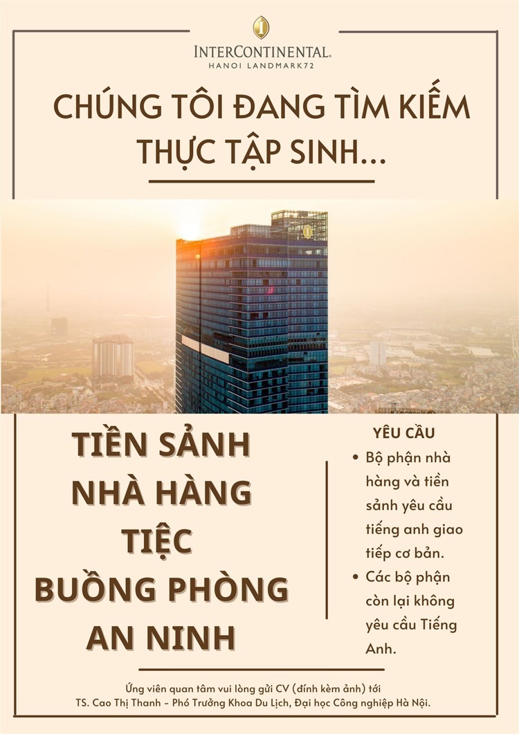 InterContinental Hanoi Landmark72 - Chương trình Thực tập sinh